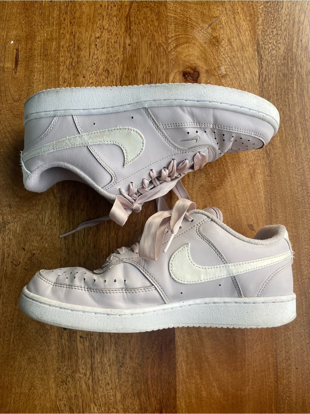 Nike Court Vision Low Next Nature in Platinum Violet with Ribbon Laces